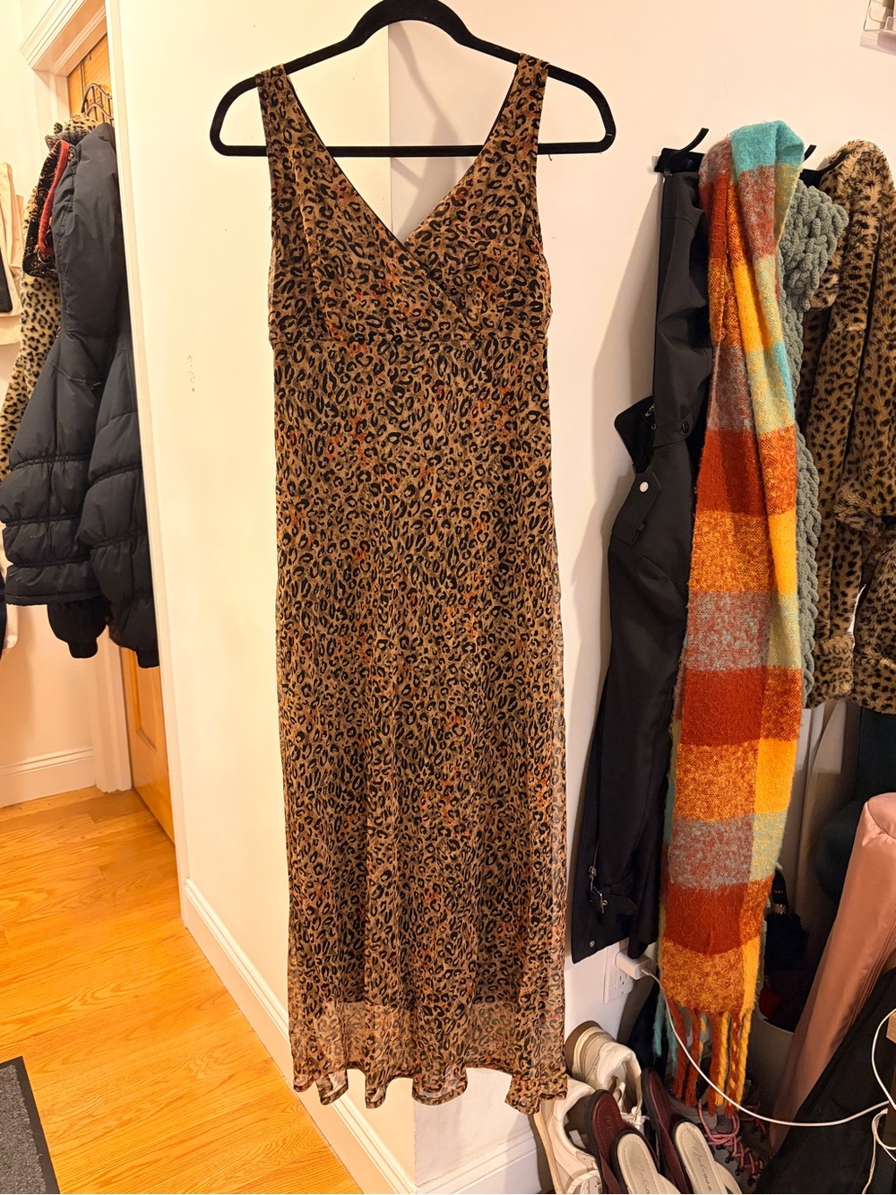 Animal Print V-Neck Sleeveless Midi Dress - Brown